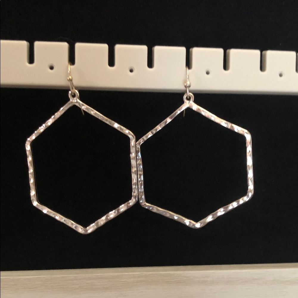 Silver tone Hexagon Hoop Earrings